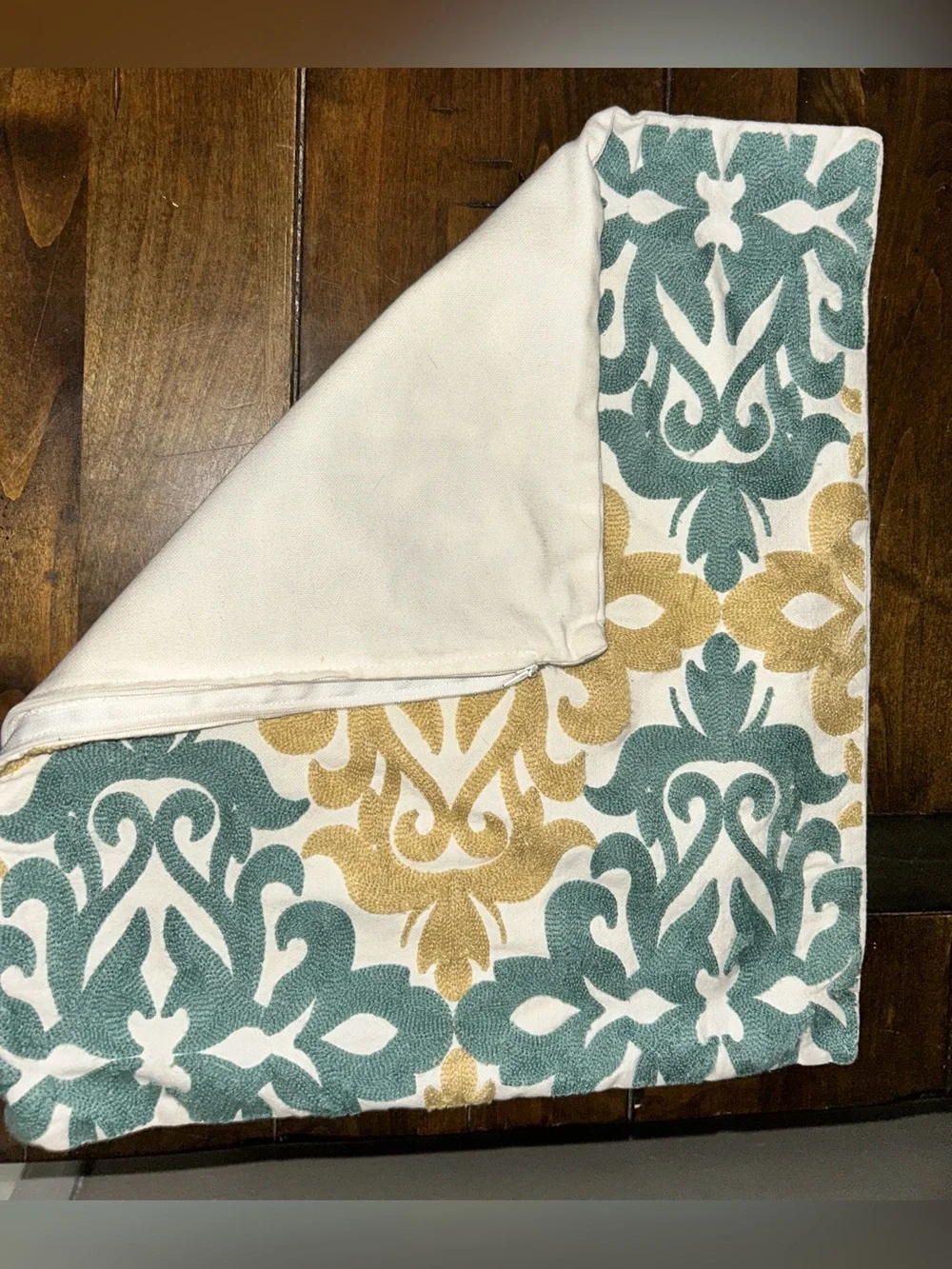 GREEN GOLD OFF WHITE Damask Embroidered Cotton Canvas Pillow Covers Zipper (4)